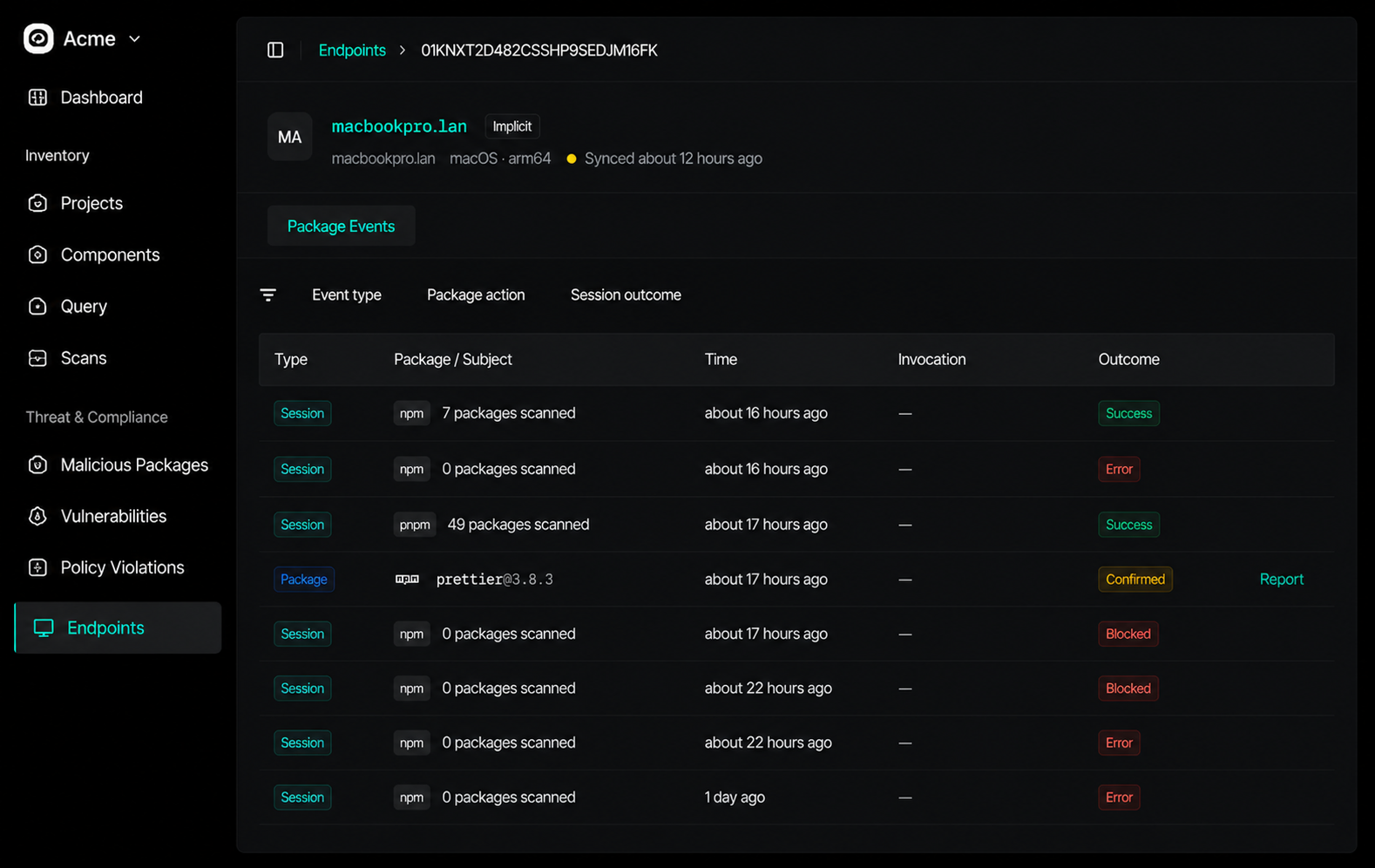 Package guard events per endpoint
